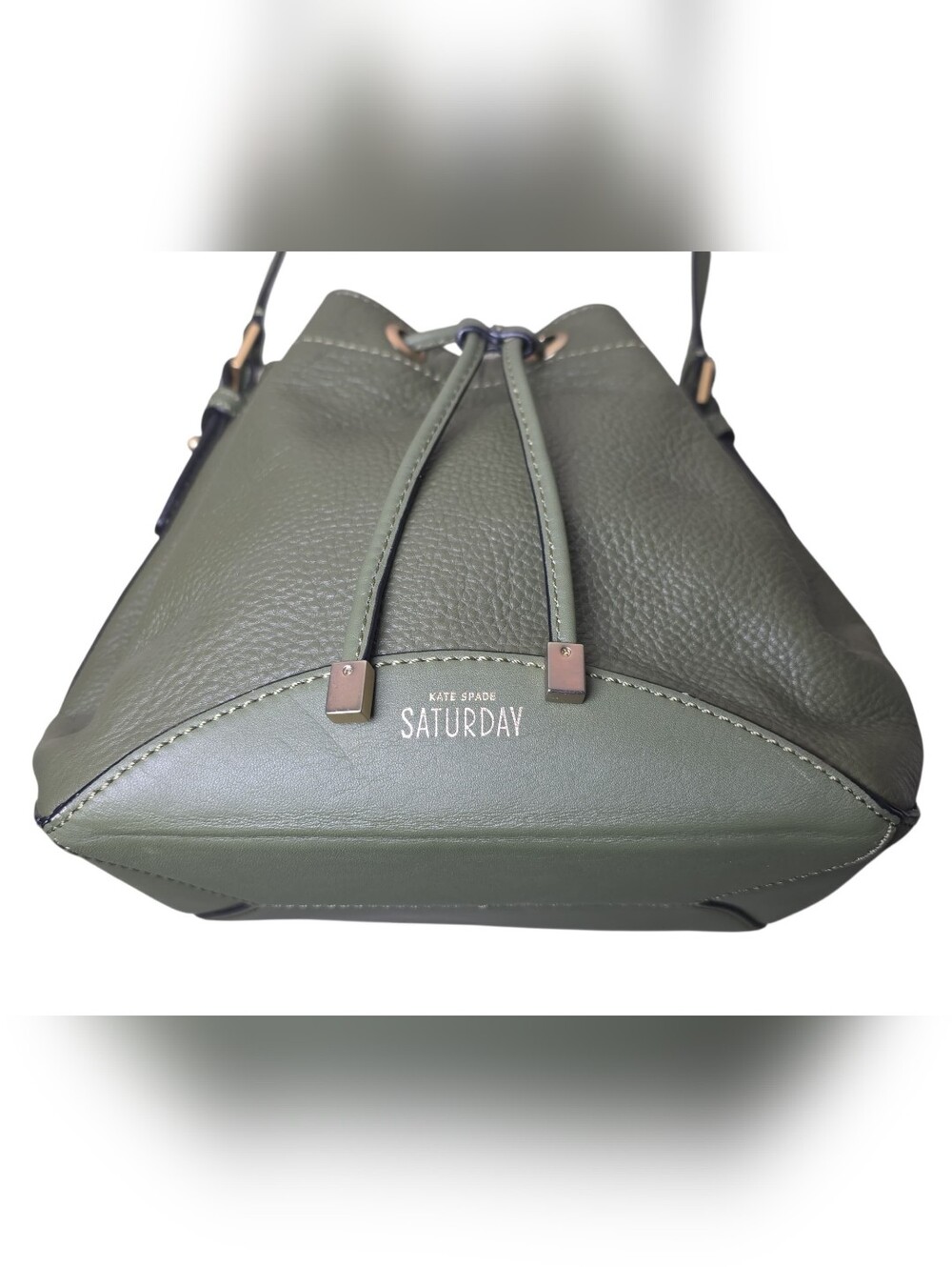 Kate Spade Saturday Pine Green Pebbled Leather Bucket Bag.